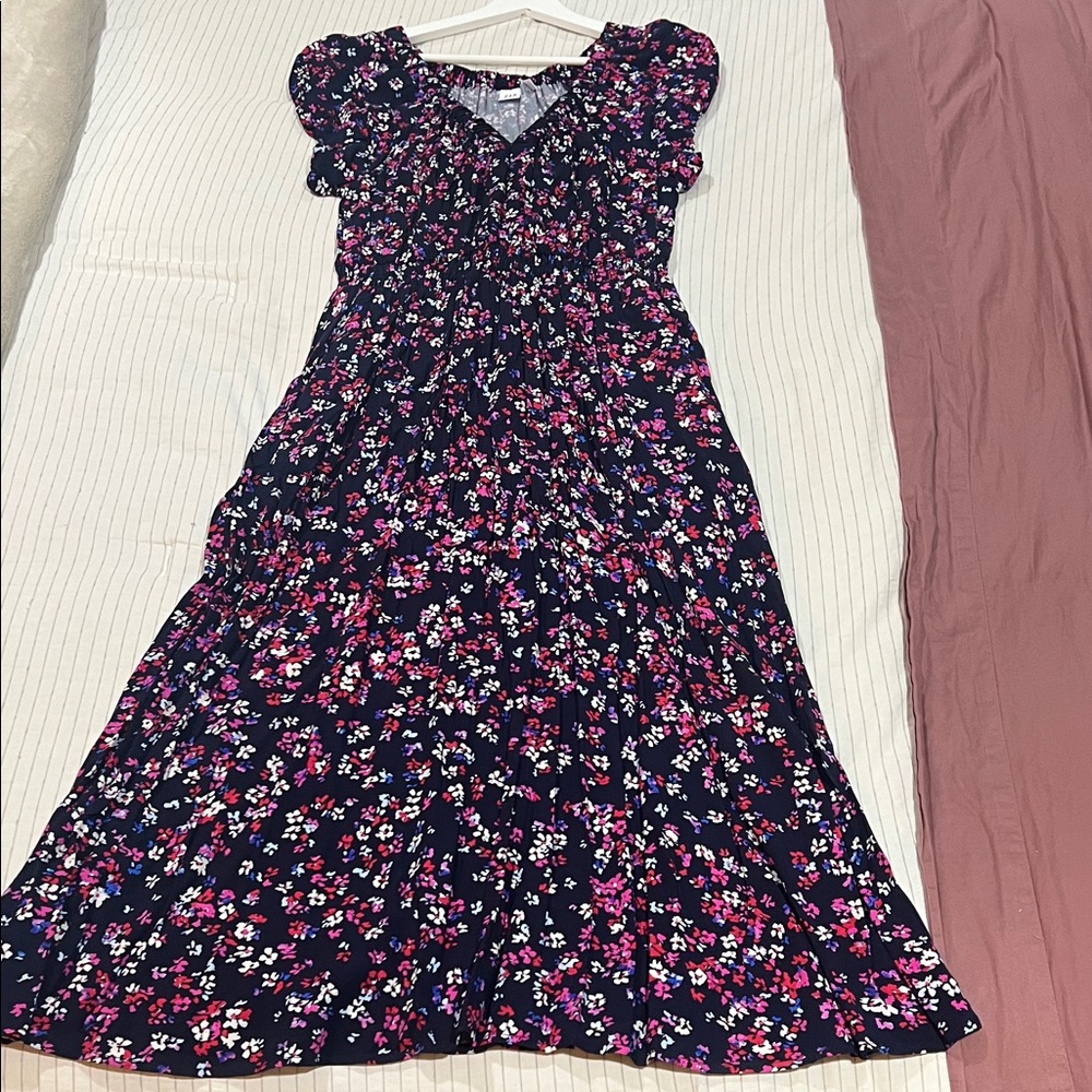 GAP Navy Midi Dress with Pink & White Floral Print